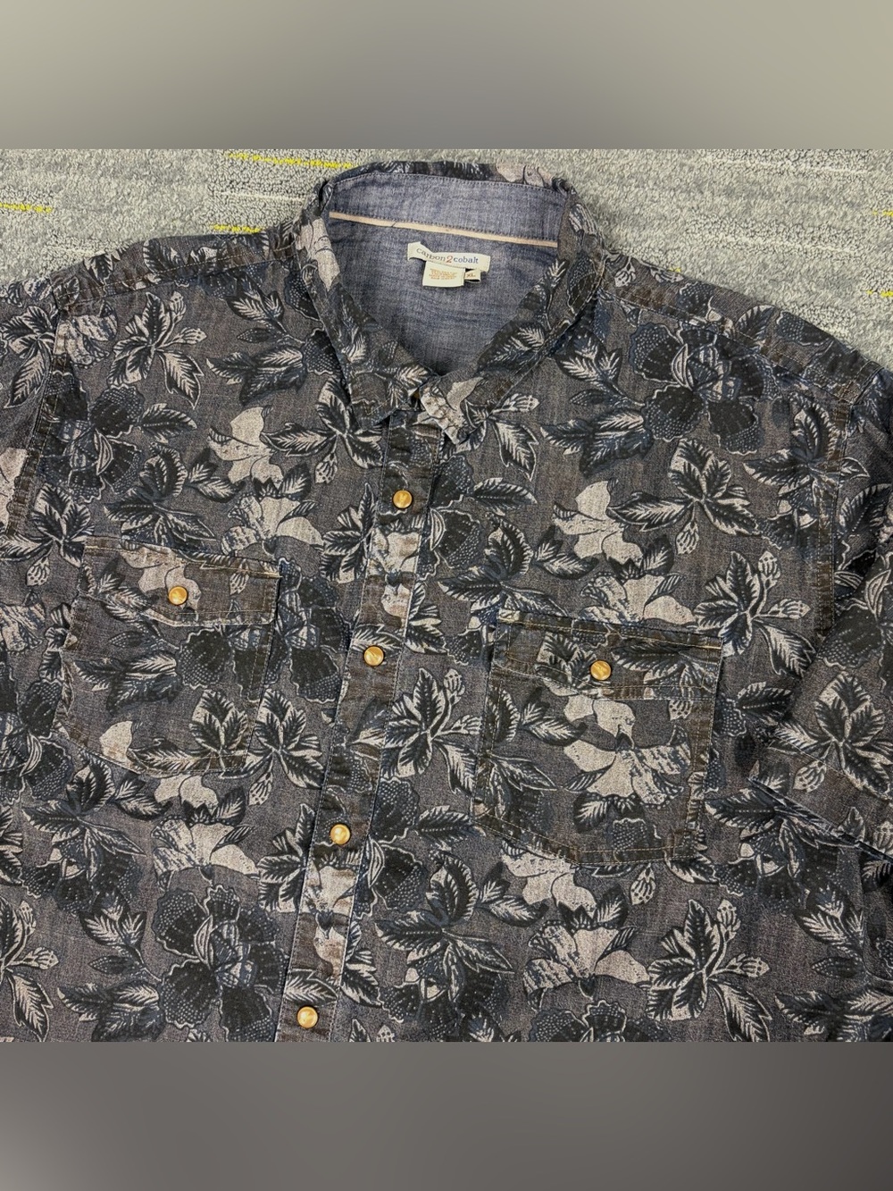 Carbon 2 Cobalt Floral Pearl Snap Shirt Men’s Size XL Tropical Pockets Cotton